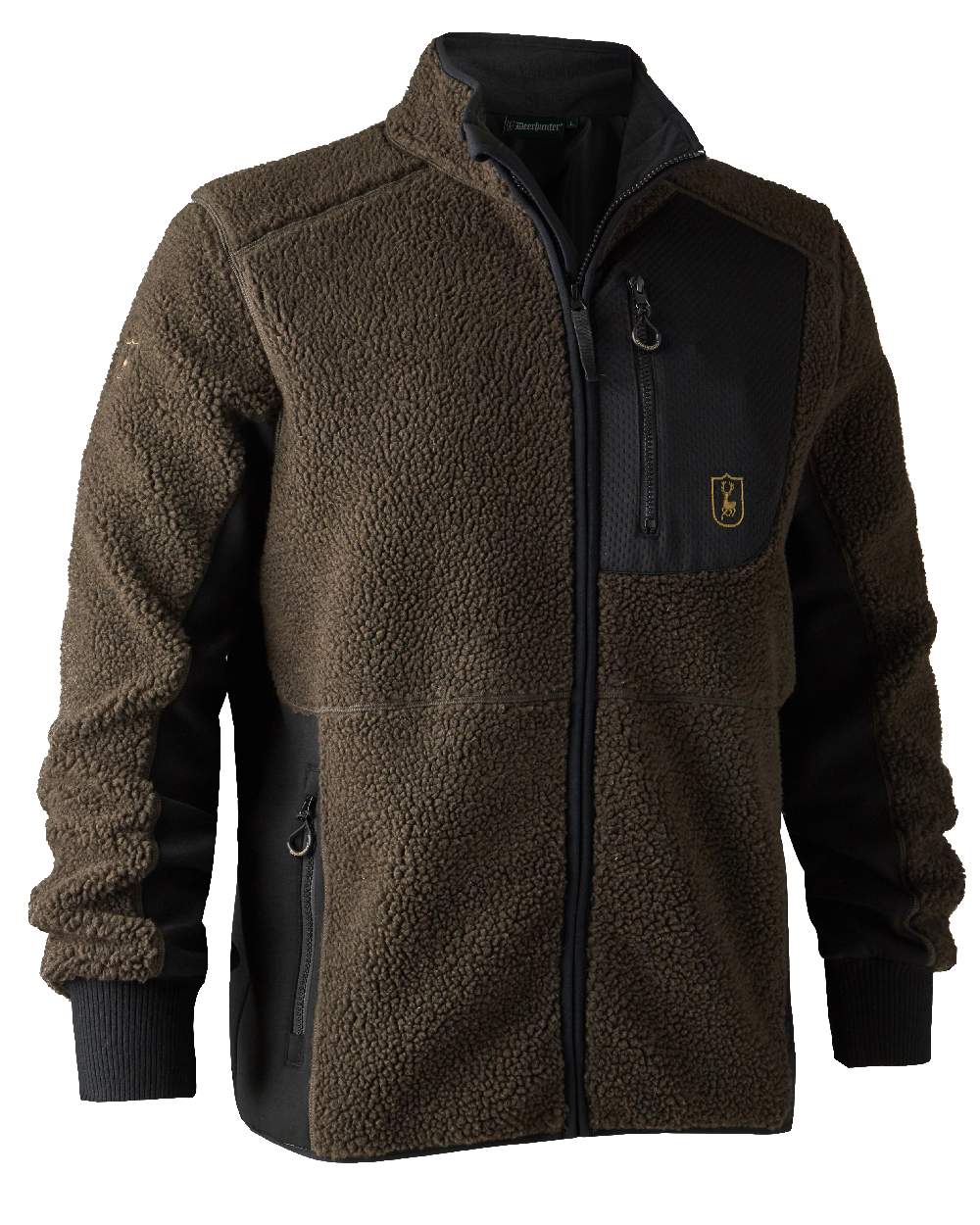 Chocolate Brown coloured Deerhunter Rogaland Fiber Pile Jacket on white background #colour_chocolate-brown