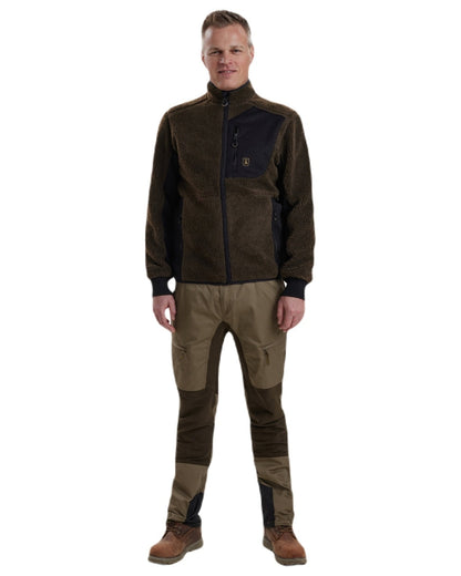 Chocolate Brown coloured Deerhunter Rogaland Fiber Pile Jacket on white background #colour_chocolate-brown