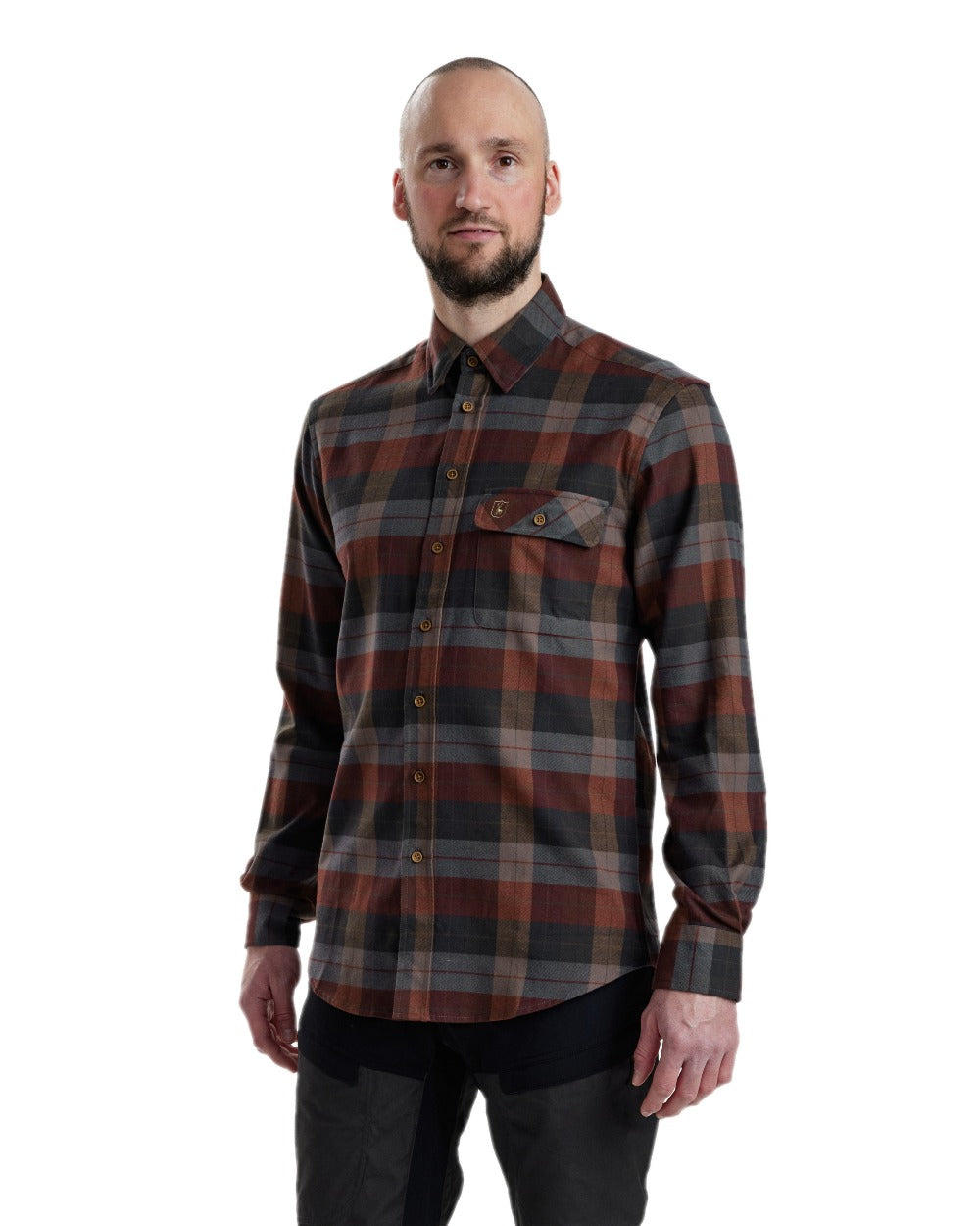 Red Check coloured Deerhunter Ryan Shirt on white background #colour_red-check