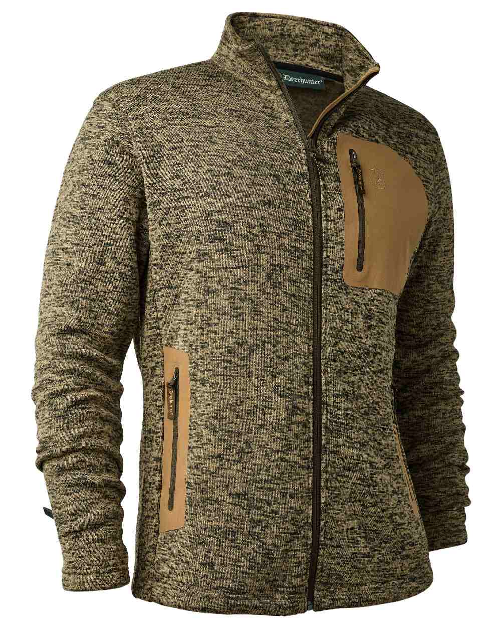 Butternut Melange coloured Deerhunter Sarek Knitted Jacket on white background #colour_butternut-melange