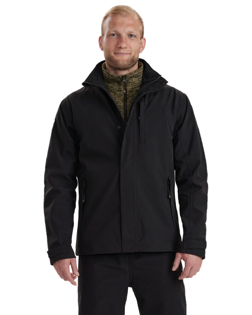 Black coloured Deerhunter Sarek Shell Jacket on white background #colour_black