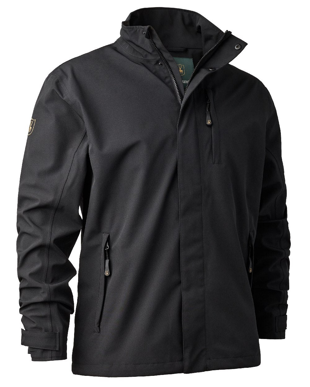 Black coloured Deerhunter Sarek Shell Jacket on white background #colour_black