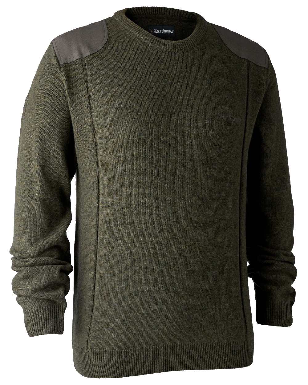 Green Melange coloured Deerhunter Sheffield O-Neck Sweater on white background #colour_green-melange