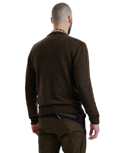 Dark Elm coloured Deerhunter Sheffield V-Neck Sweater on white background #colour_dark-elm