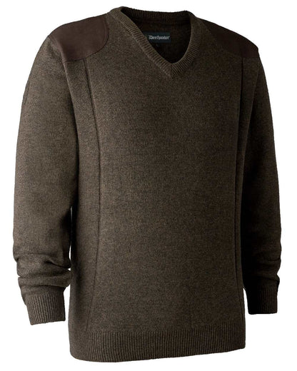 Dark Elm coloured Deerhunter Sheffield V-Neck Sweater on white background #colour_dark-elm