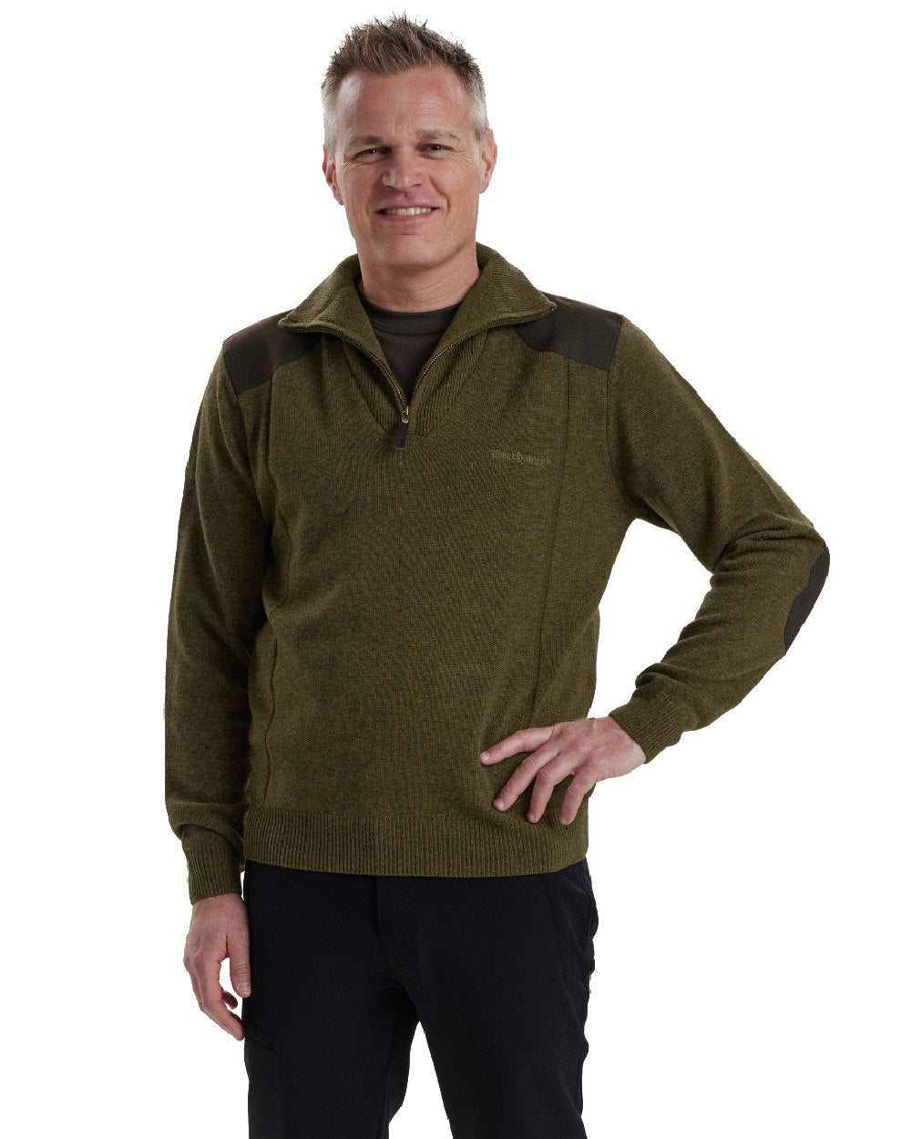 Cypess coloured Deerhunter Sheffield Zip Neck Sweater on white background #colour_cypress