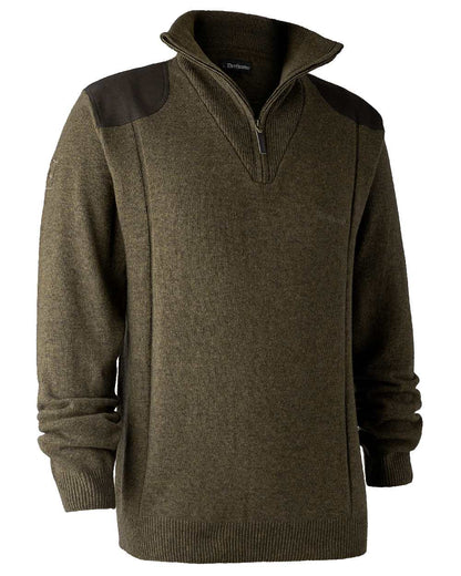 Cypess coloured Deerhunter Sheffield Zip Neck Sweater on white background #colour_cypress