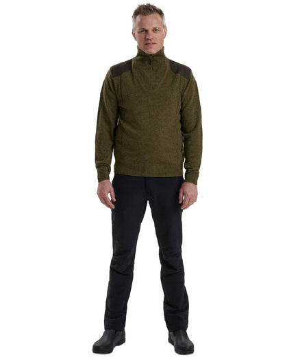 Cypess coloured Deerhunter Sheffield Zip Neck Sweater on white background #colour_cypress