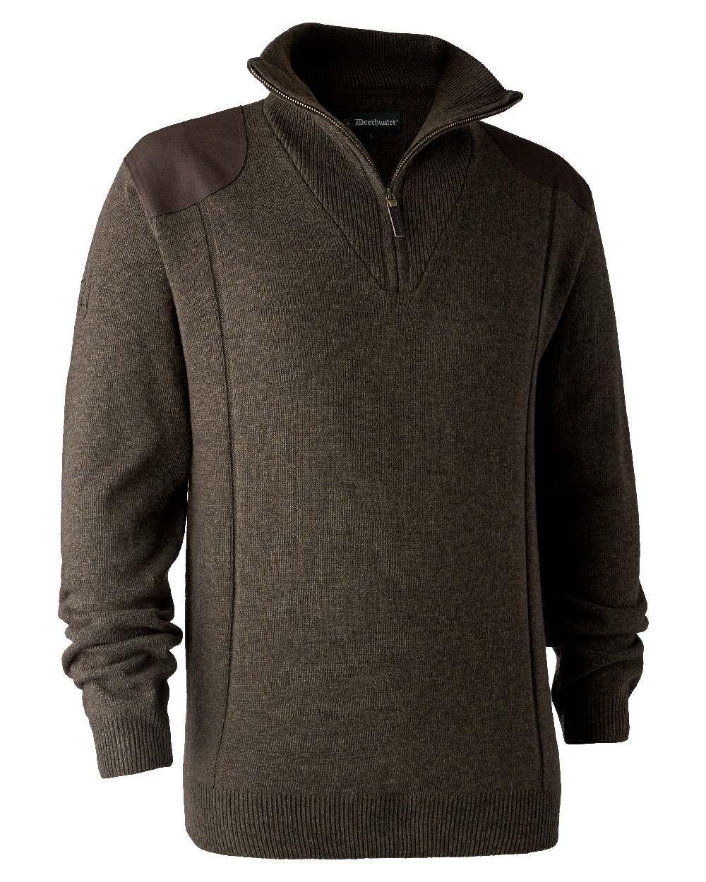 Dark Elm coloured Deerhunter Sheffield Zip Neck Sweater on white background #colour_dark-elm