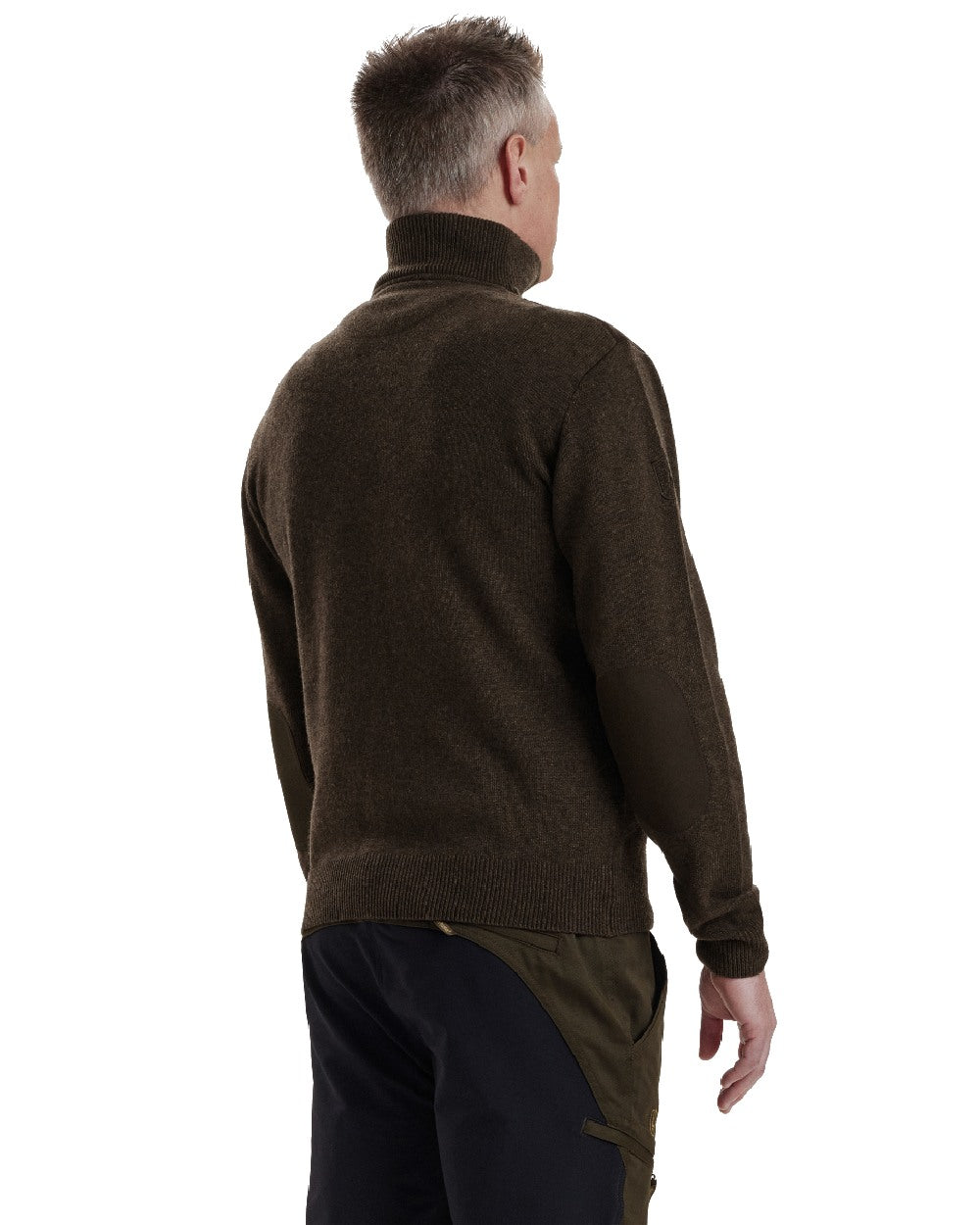 Dark Elm coloured Deerhunter Sheffield Zip Neck Sweater on white background #colour_dark-elm
