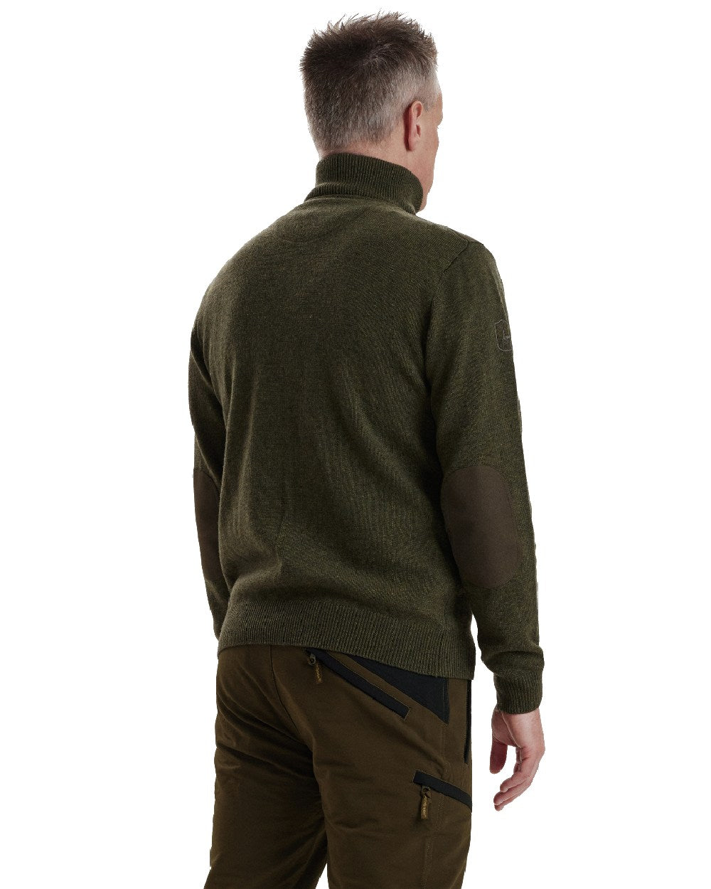 Green Melange coloured Deerhunter Sheffield Zip Neck Sweater on white background #colour_green-melange
