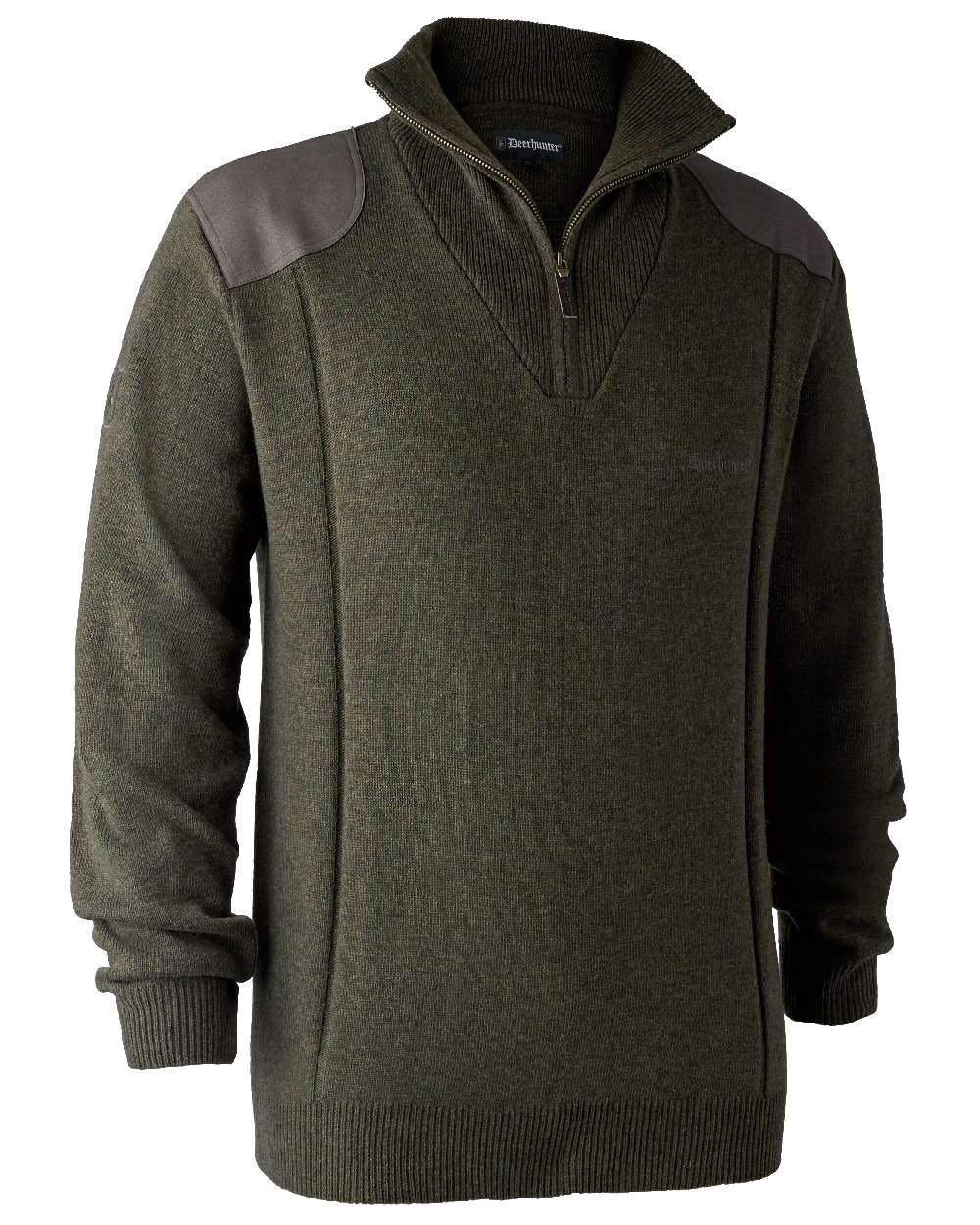 Green Melange coloured Deerhunter Sheffield Zip Neck Sweater on white background #colour_green-melange