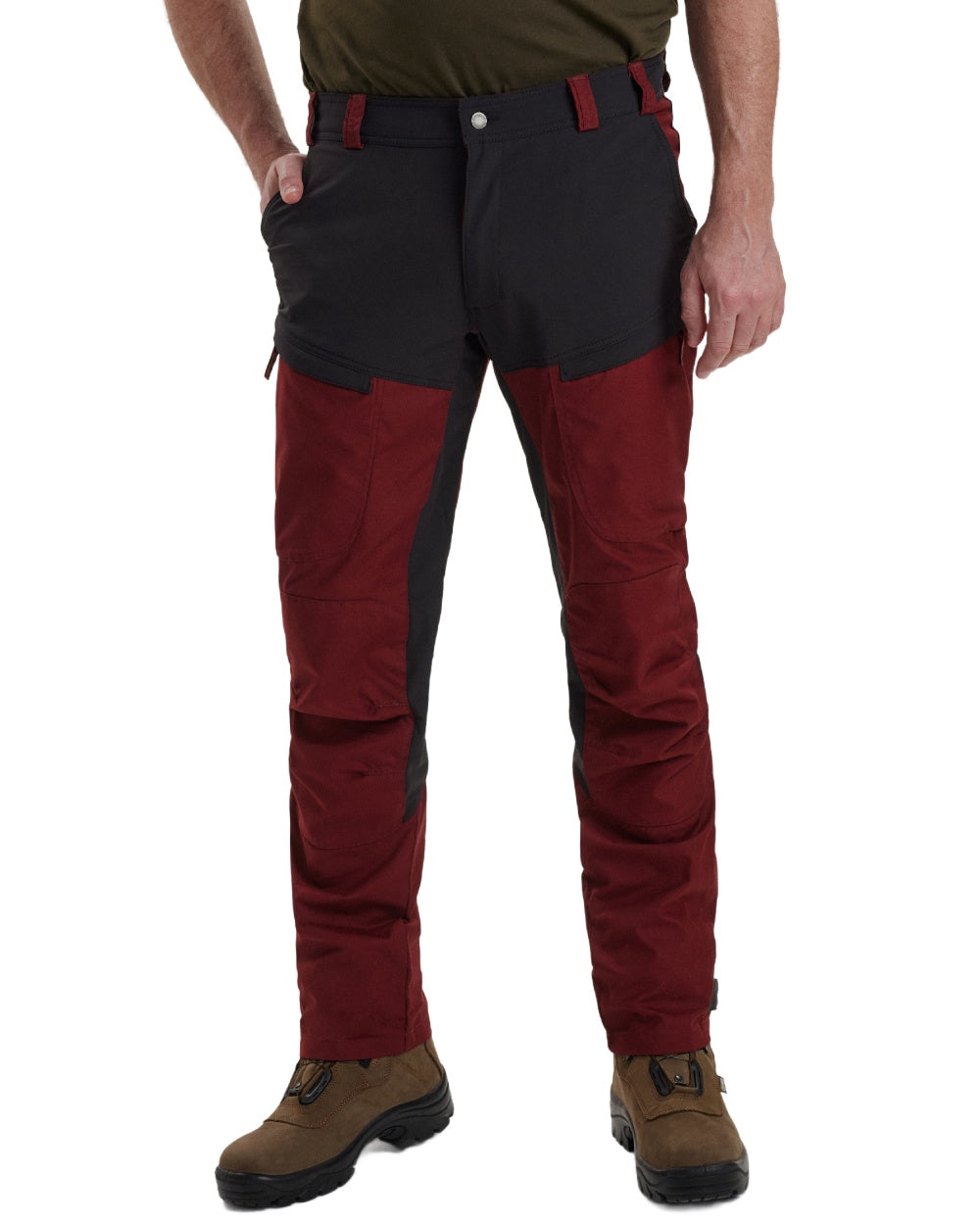 Oxblood Red coloured Deerhunter Strike Trousers on white background #colour_oxblood-red