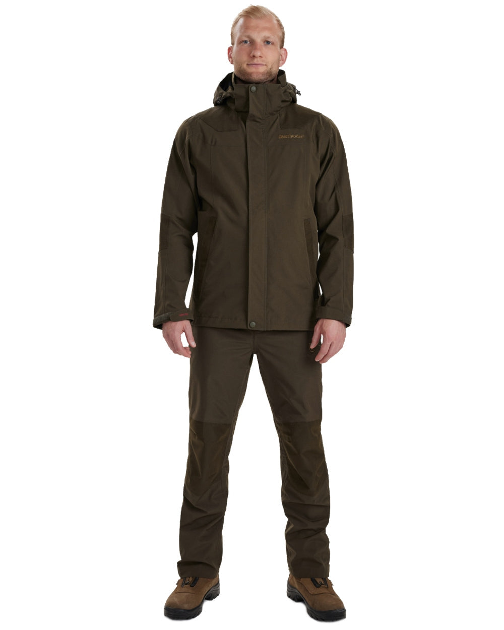 Canteen coloured Deerhunter Track Rain Jacket on white background #colour_canteen