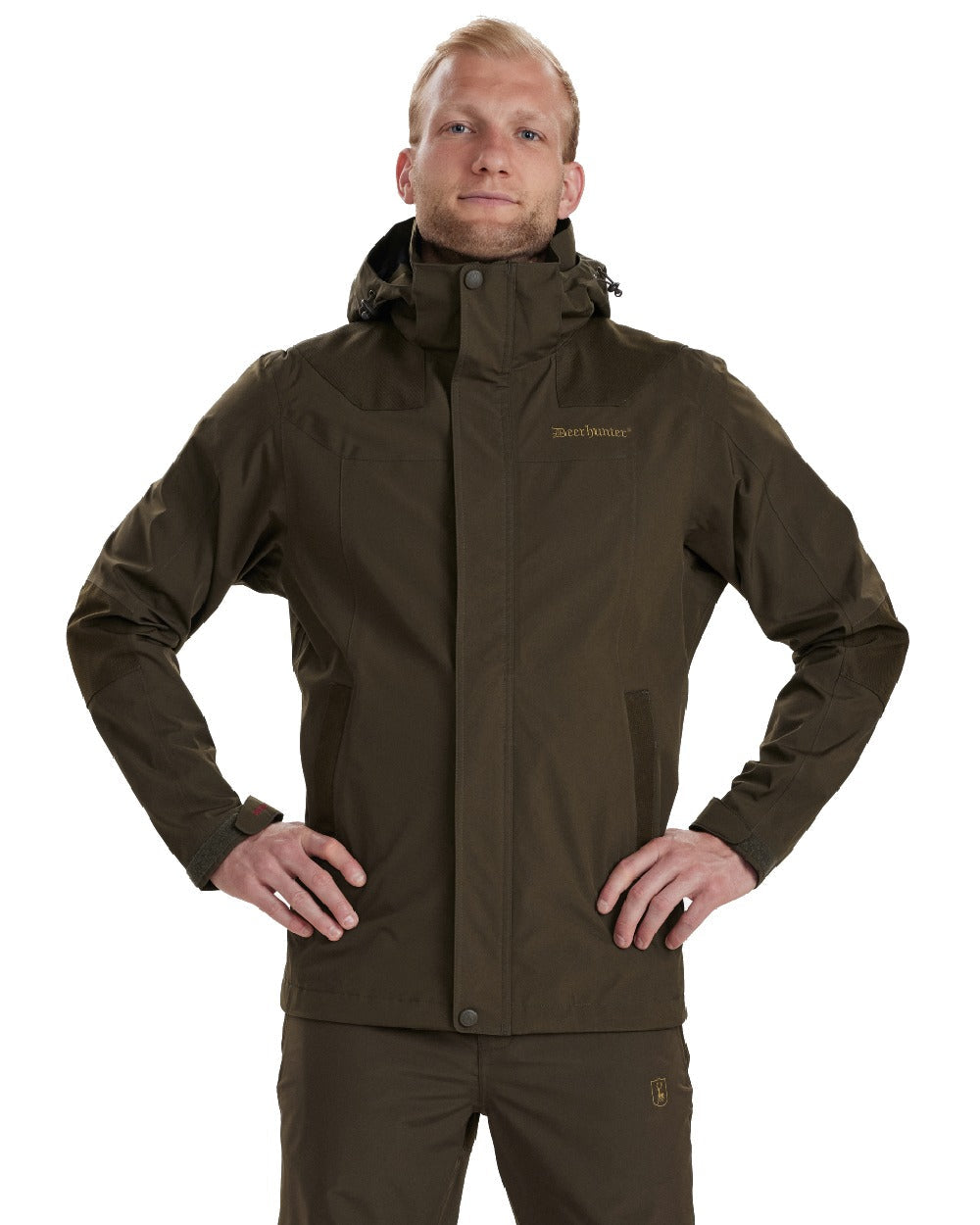 Canteen coloured Deerhunter Track Rain Jacket on white background #colour_canteen