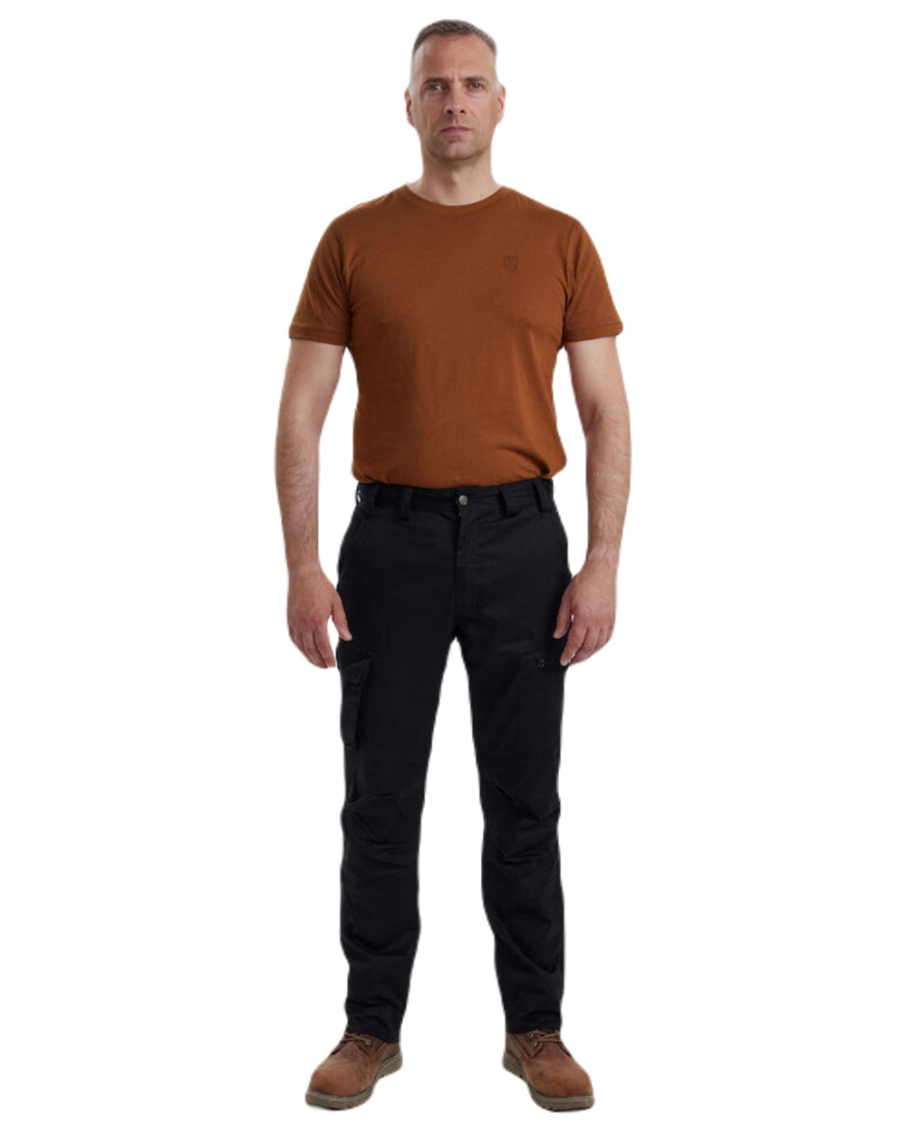 Black coloured Deerhunter Traveler Trousers on white background #colour_black