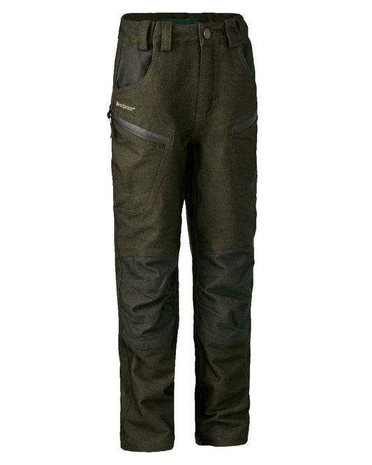 Olive Night Melange coloured Deerhunter Youth Chasse Trousers on white background #colour_olive-night-melange
