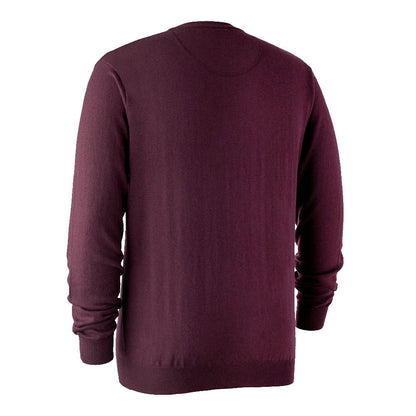 Deerhunter Kingston Knit V-Neck Jumper in Burgundy - Back #colour_burgundy