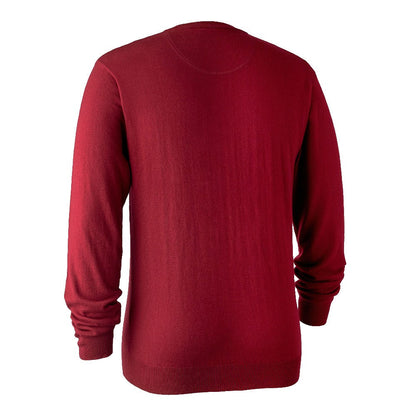Deerhunter Kingston Knit V-Neck Jumper in Red - Back #colour_red