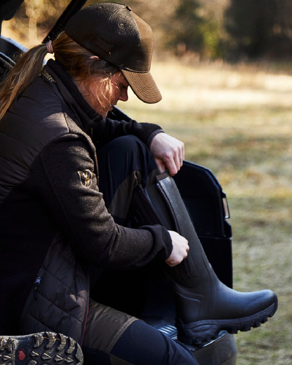 Dark Brown Coloured Gateway1 Moor Country Lady 17" 3mm Side-Zip Wellingtons on outdoor background #colour_dark-brown