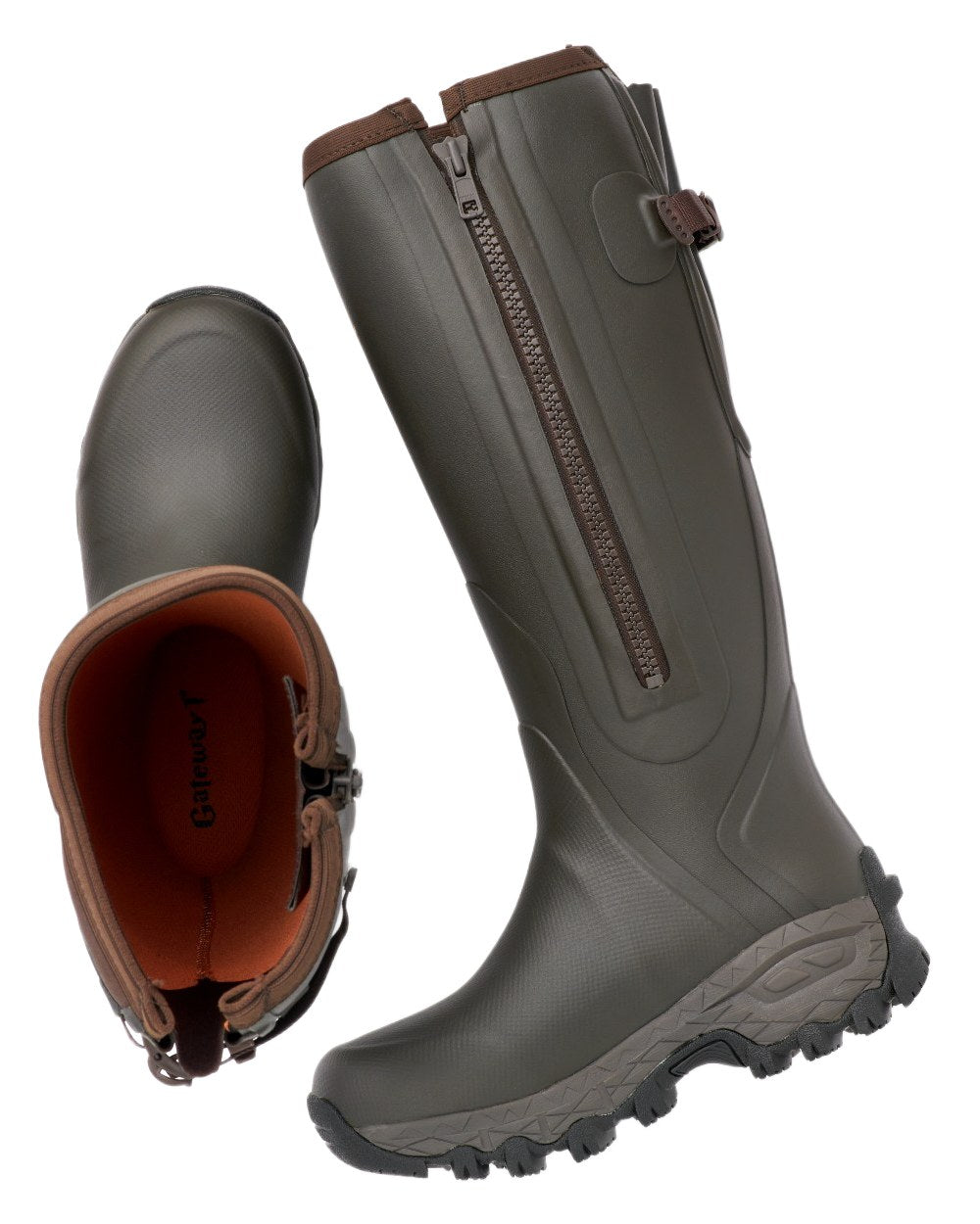 Dark Brown Coloured Gateway1 Moor Country Lady 17" 3mm Side-Zip Wellingtons on white background #colour_dark-brown