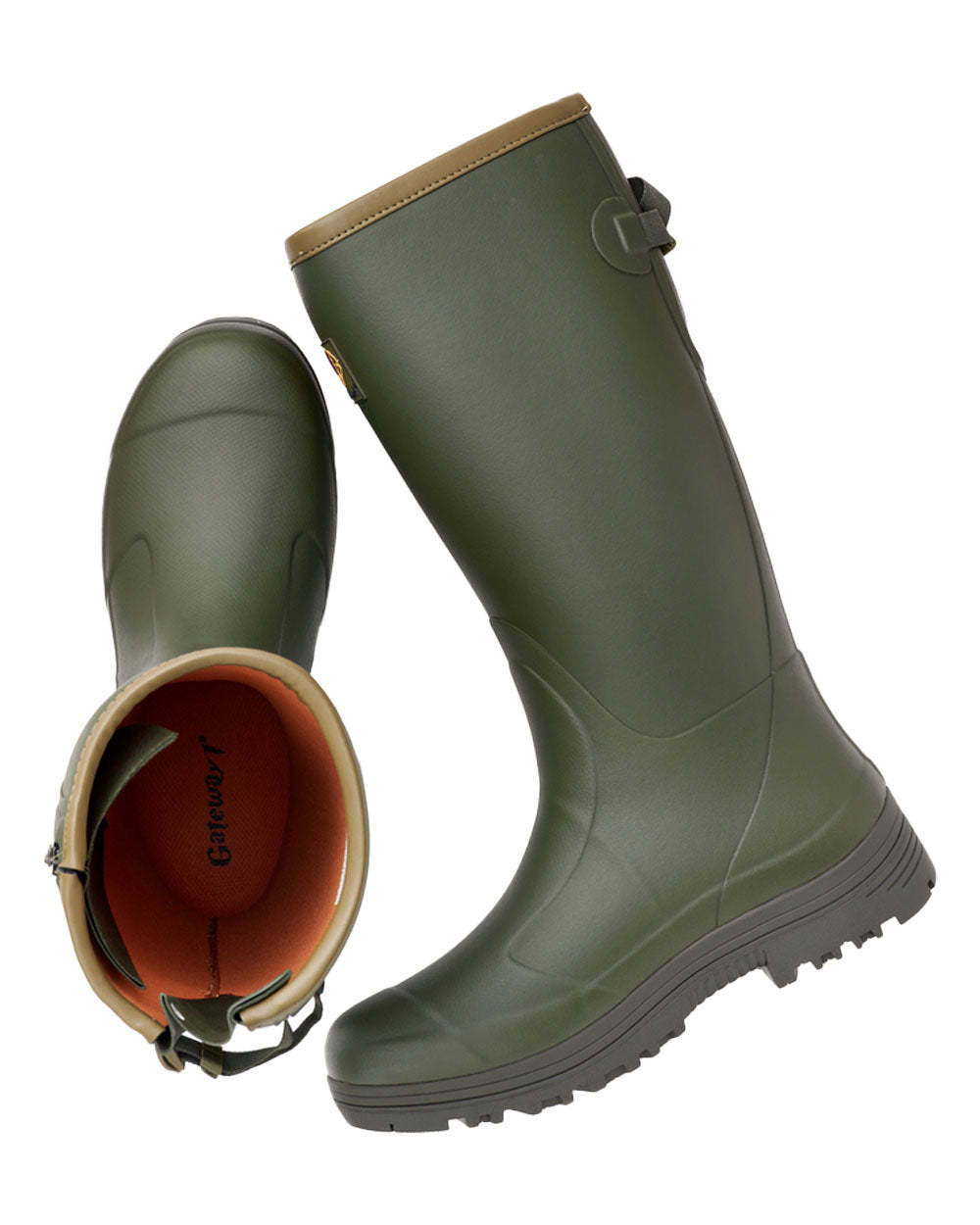 Dark Olive coloured Gateway1 Pheasant Game 18" 5mm Side-Zip Wellingtons on White background #colour_dark-olive