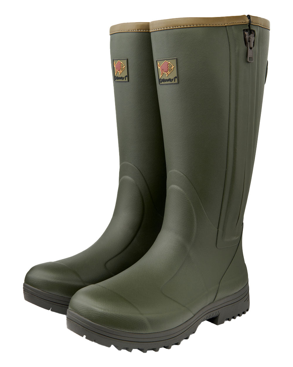 Dark Olive coloured Gateway1 Pheasant Game 18" 5mm Side-Zip Wellingtons on White background #colour_dark-olive