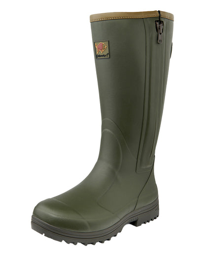 Dark Olive coloured Gateway1 Pheasant Game 18" 5mm Side-Zip Wellingtons on White background #colour_dark-olive