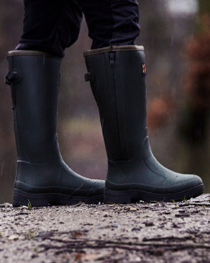Dark Olive Coloured Gateway1 Pheasant Game Lady 17" 5mm Side-Zip Wellingtons on outdoor background #colour_dark-olive