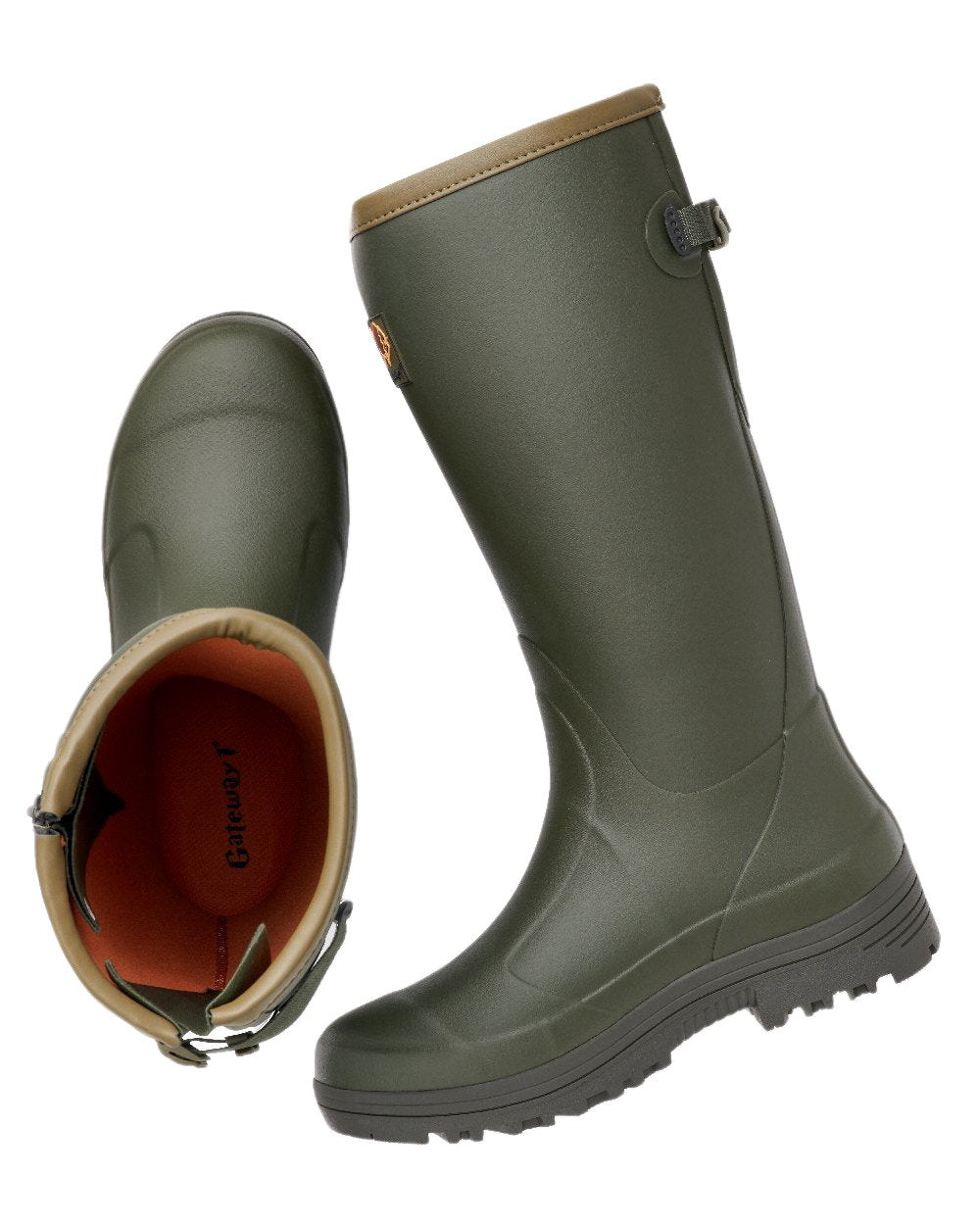 Dark Olive Coloured Gateway1 Pheasant Game Lady 17" 5mm Side-Zip Wellingtons on white background #colour_dark-olive