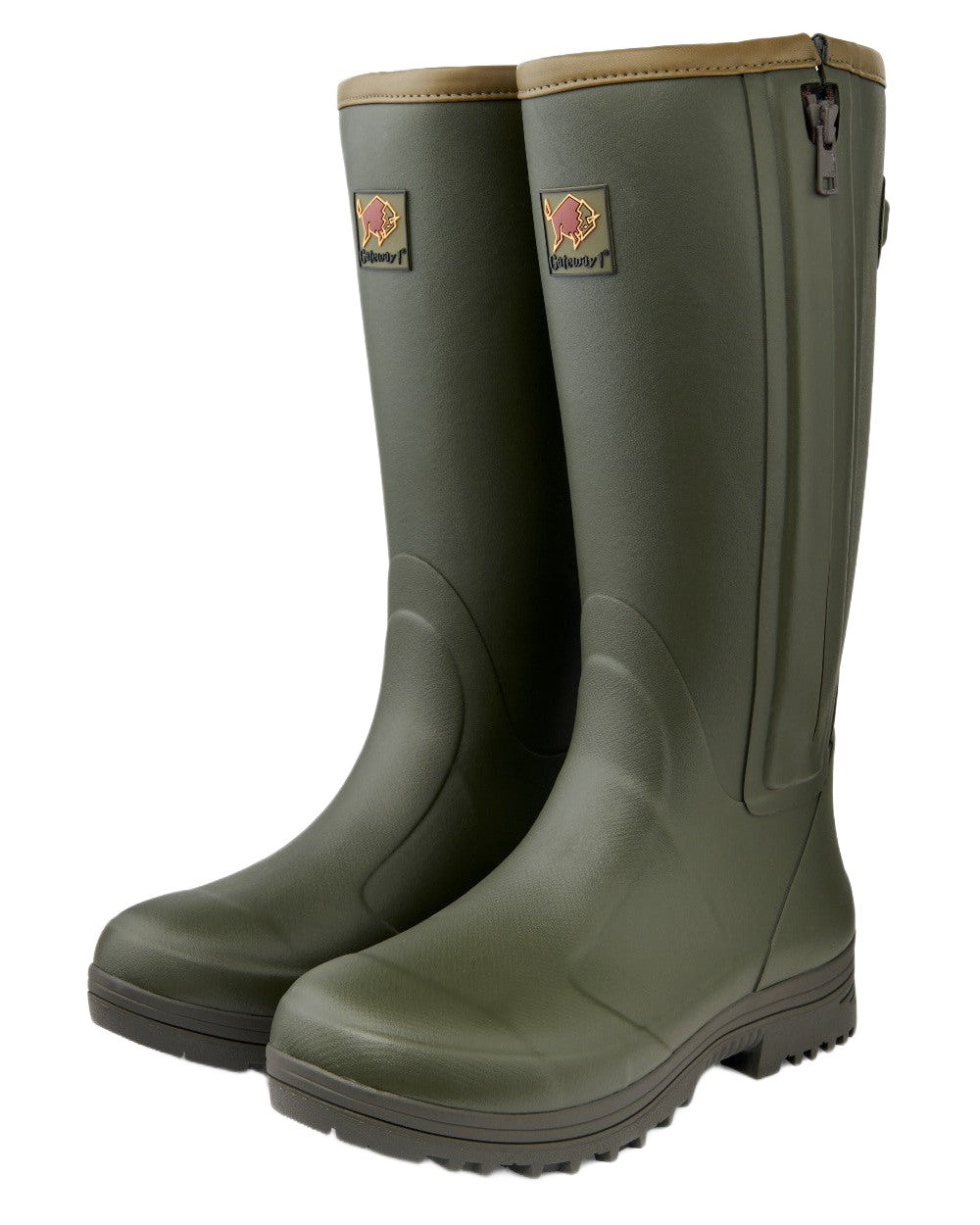 Dark Olive Coloured Gateway1 Pheasant Game Lady 17" 5mm Side-Zip Wellingtons on white background #colour_dark-olive