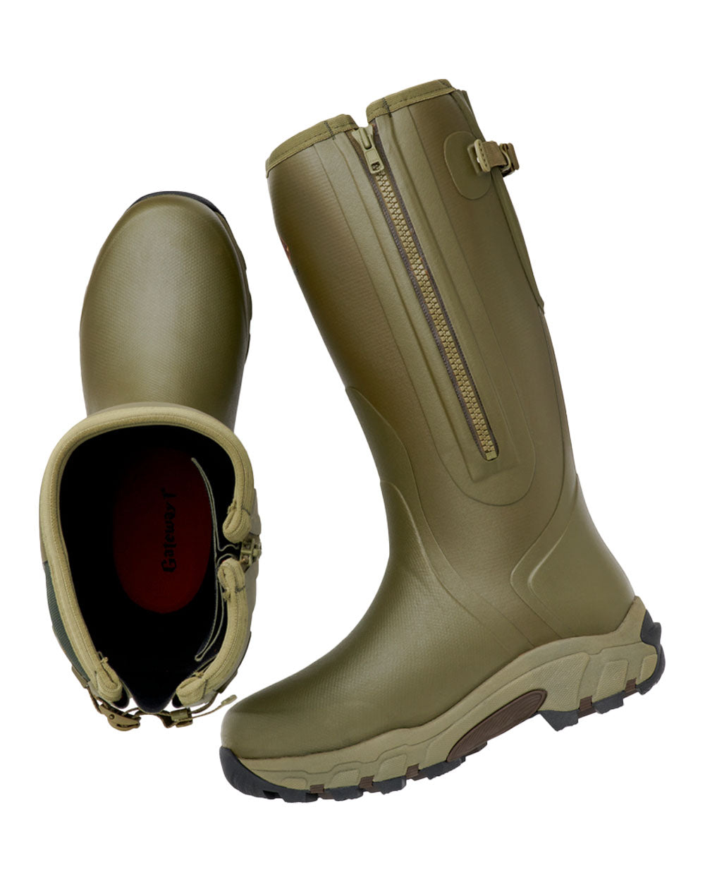 Olive coloured Gateway1 Pro Shooter 18" 7mm Wellingtons on White background #colour_olive
