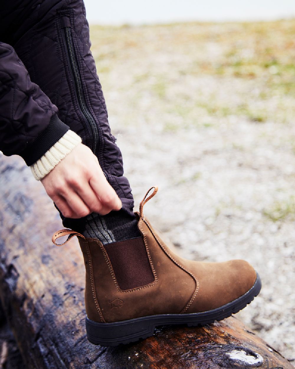 Dark Brown Coloured Gateway1 SD 6" Pull-on Chelsea Boots on outdoor background #colour_dark-brown