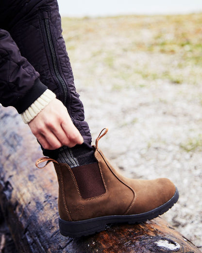 Dark Brown Coloured Gateway1 SD 6" Pull-on Chelsea Boots on outdoor background #colour_dark-brown