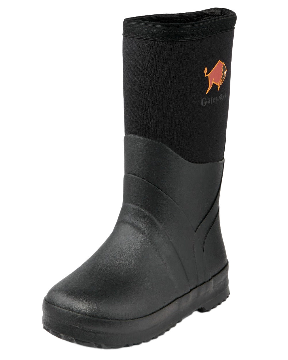 Black Coloured Gateway1 Wetland Master Kids 12 7mm Wellingtons on white background #colour_black