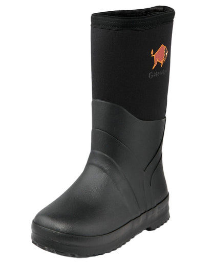 Black Coloured Gateway1 Wetland Master Kids 12 7mm Wellingtons on white background #colour_black