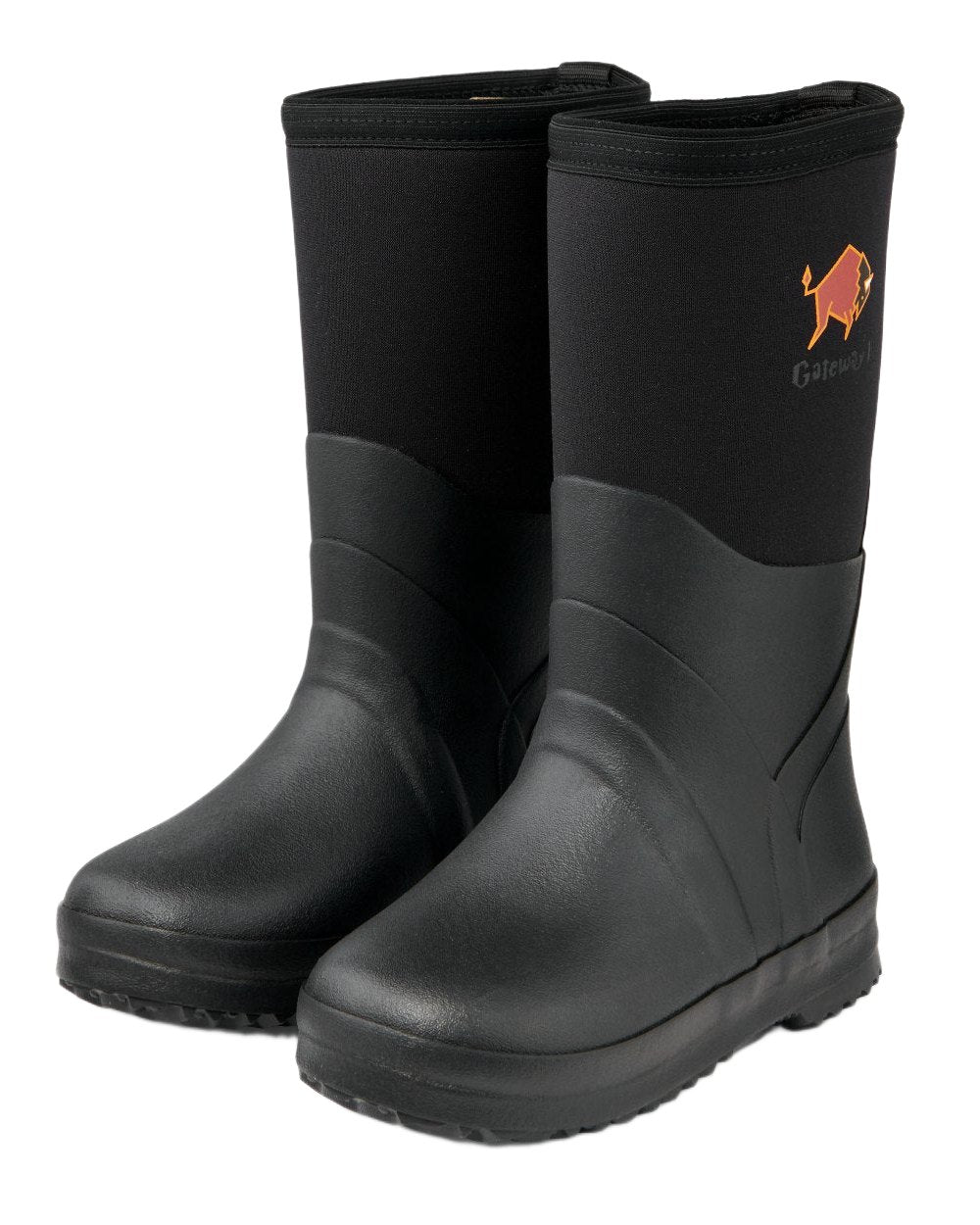Black Coloured Gateway1 Wetland Master Kids 12 7mm Wellingtons on white background #colour_black