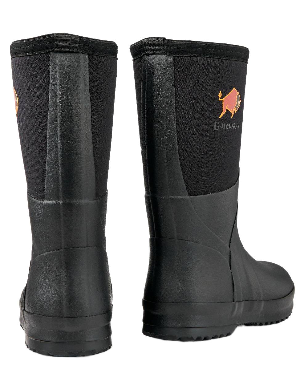 Black Coloured Gateway1 Wetland Master Kids 12 7mm Wellingtons on white background #colour_black
