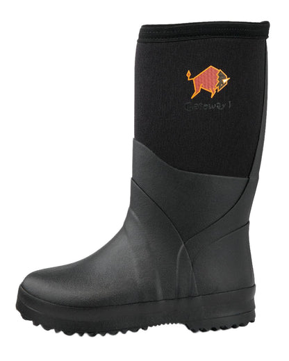 Black Coloured Gateway1 Wetland Master Kids 12 7mm Wellingtons on white background #colour_black