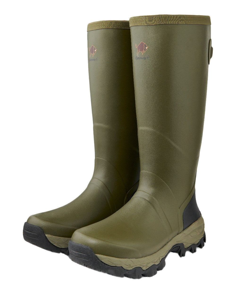 Olive Coloured Gateway1 Woodstalker 18" Wellingtons on white background #colour_olive