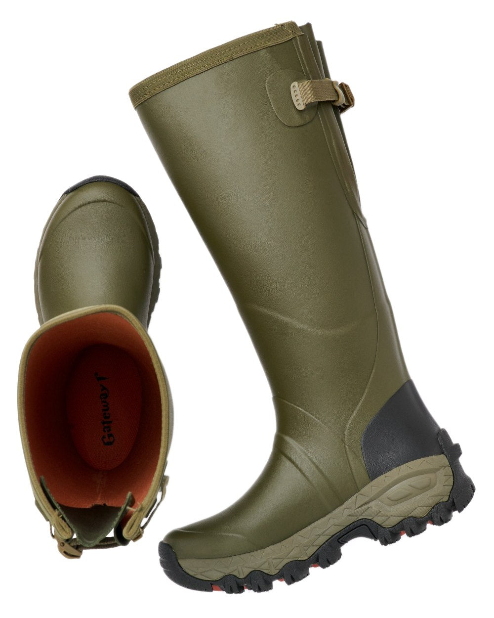 Olive Coloured Gateway1 Woodstalker Lady 17" Wellingtons on white background #colour_olive
