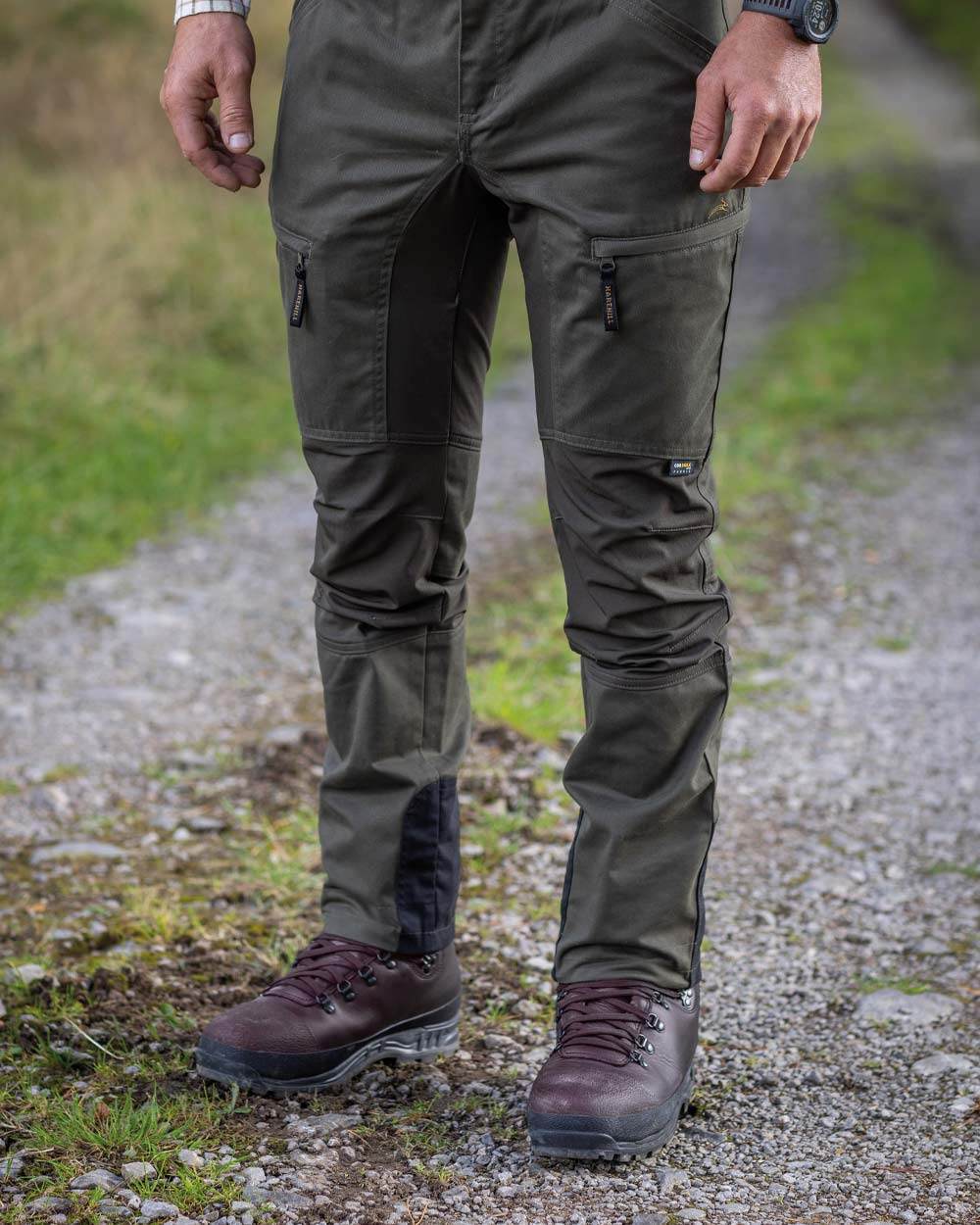 Forest Shade Coloured Harehill Ridgegate Shooting Trousers on outdoor background #colour_forest-shade