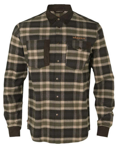 Olive Coloured Harkila Aivak Long Sleeved Shirt on white background #colour_olive