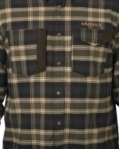 Olive Coloured Harkila Aivak Long Sleeved Shirt on white background #colour_olive