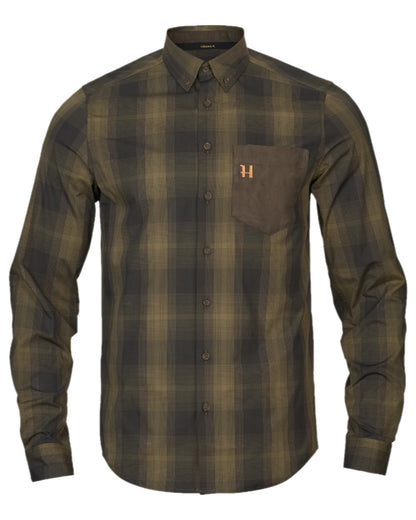 Willow Green Shadow Brown Coloured Harkila Akkan Shirt on white background #colour_willow-green-shadow-brown