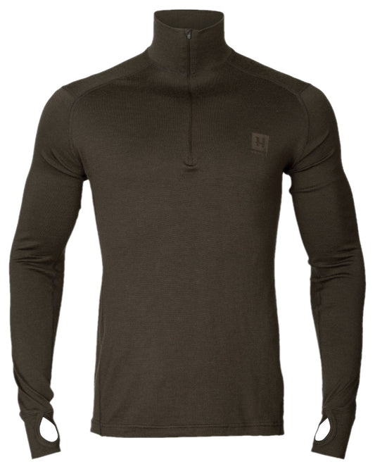 Shadow Brown Coloured Harkila All Season Half Zip Base Layer on white background #colour_shadow-brown