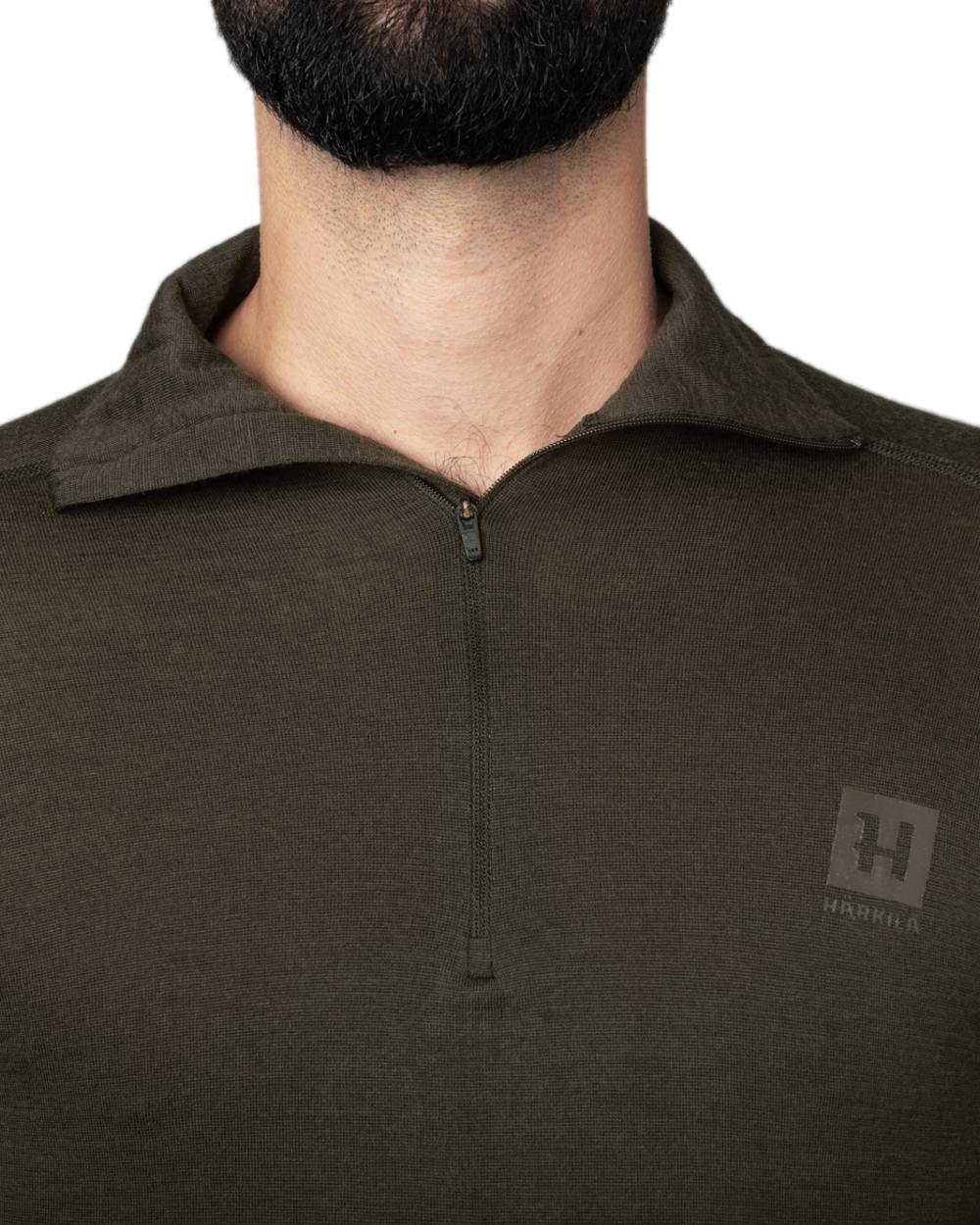 Shadow Brown Coloured Harkila All Season Half Zip Base Layer on white background #colour_shadow-brown