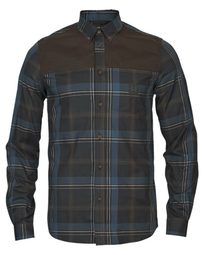 Dark Navy Coloured Harkila Anker Long Sleeve Shirt on white background #colour_dark-navy