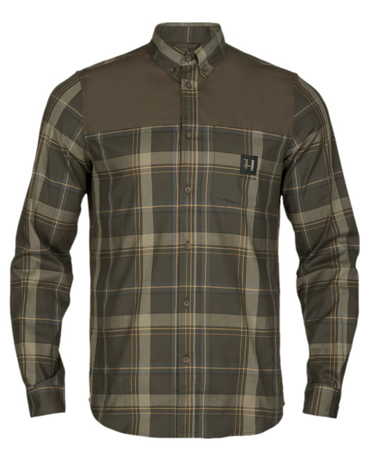 Willow Green Coloured Harkila Anker Long Sleeve Shirt on white background #colour_willow-green