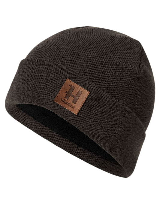 Demitasse Brown Coloured Harkila Annaboda 2.0 HSP Knit Beanie on white background #colour_demitasse-brown